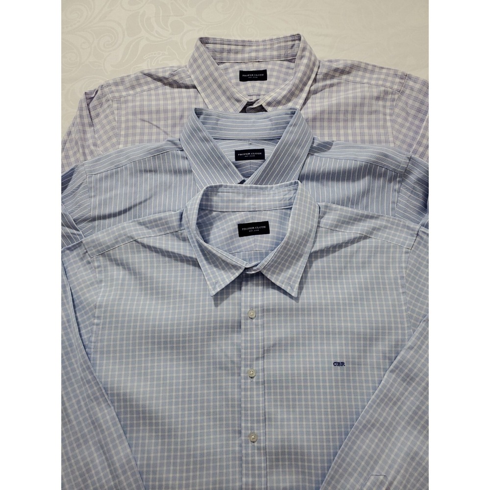Proper Cloth Shirt Mens 17.5 Large Blue Button Up Long Sleeve Lot Of 3